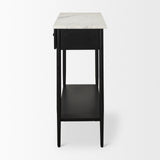 Amika White Marble Top Black Metal Base Console Table by Mercana at Eve Furniture