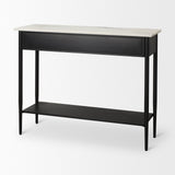 Amika White Marble Top Black Metal Base Console Table by Mercana at Eve Furniture