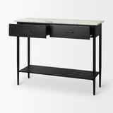 Amika White Marble Top Black Metal Base Console Table by Mercana at Eve Furniture