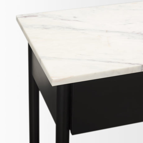 Amika White Marble Top Black Metal Base Console Table by Mercana at Eve Furniture