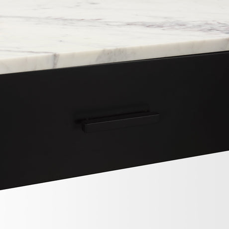 Amika White Marble Top Black Metal Base Console Table by Mercana at Eve Furniture