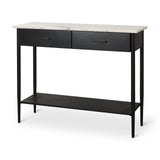 Amika White Marble Top Black Metal Base Console Table by Mercana at Eve Furniture