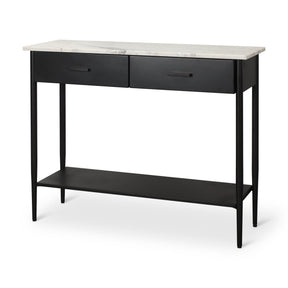 Amika White Marble Top Black Metal Base Console Table by Mercana at Eve Furniture