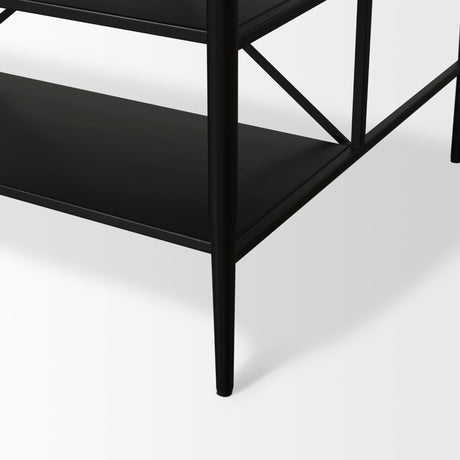 Amika White Marble Top Black Metal Base Kitchen Island by Mercana at Eve Furniture