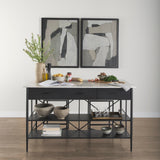 Amika White Marble Top Black Metal Base Kitchen Island by Mercana at Eve Furniture