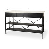 Amika White Marble Top Black Metal Base Kitchen Island by Mercana at Eve Furniture