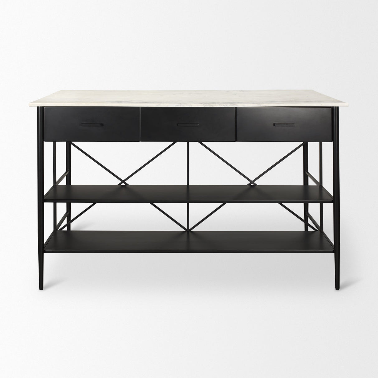 Amika White Marble Top Black Metal Base Kitchen Island by Mercana at Eve Furniture
