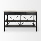 Amika White Marble Top Black Metal Base Kitchen Island by Mercana at Eve Furniture