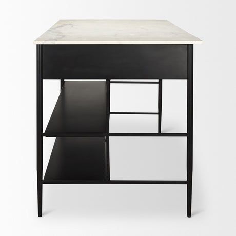 Amika White Marble Top Black Metal Base Kitchen Island by Mercana at Eve Furniture