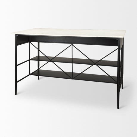 Amika White Marble Top Black Metal Base Kitchen Island by Mercana at Eve Furniture