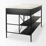 Amika White Marble Top Black Metal Base Kitchen Island by Mercana at Eve Furniture