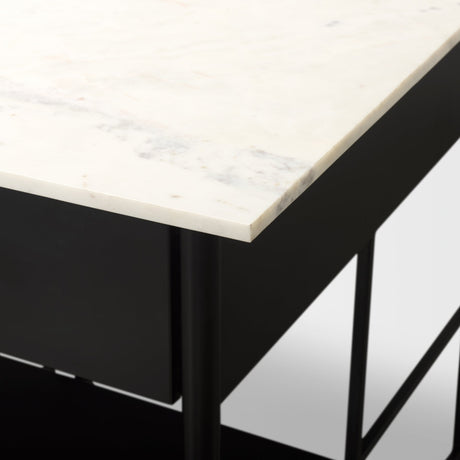 Amika White Marble Top Black Metal Base Kitchen Island by Mercana at Eve Furniture