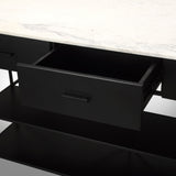 Amika White Marble Top Black Metal Base Kitchen Island by Mercana at Eve Furniture