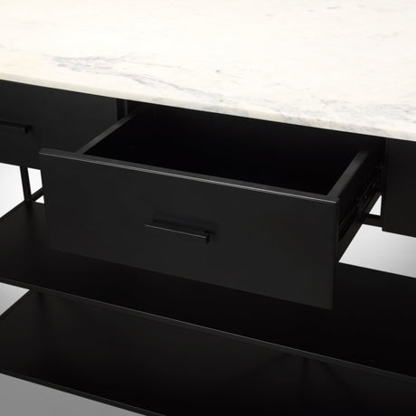 Amika White Marble Top Black Metal Base Kitchen Island by Mercana at Eve Furniture