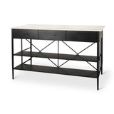 Amika White Marble Top Black Metal Base Kitchen Island by Mercana at Eve Furniture