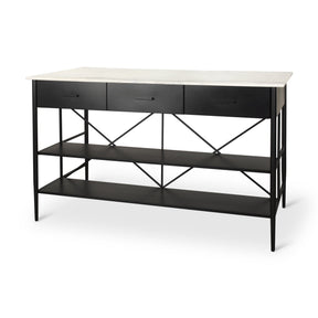 Amika White Marble Top Black Metal Base Kitchen Island by Mercana at Eve Furniture