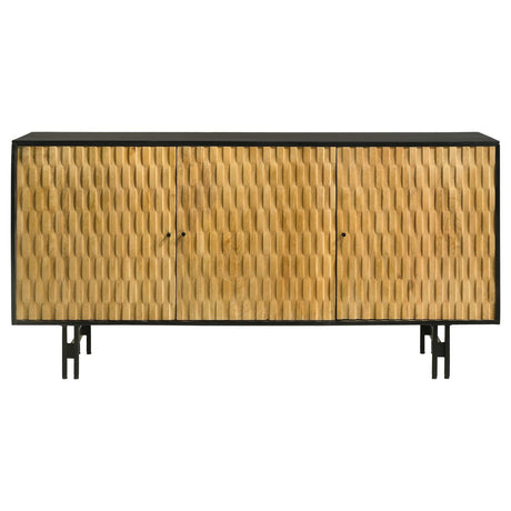 Aminah Natural/Black 3-Door Wooden Accent Cabinet