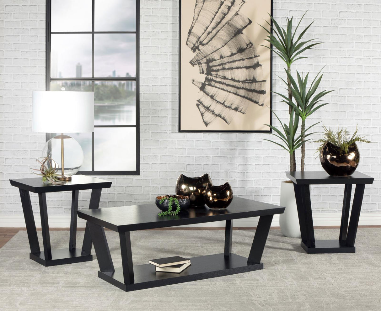 Aminta 3-Piece Occasional Set with Open Shelves Black