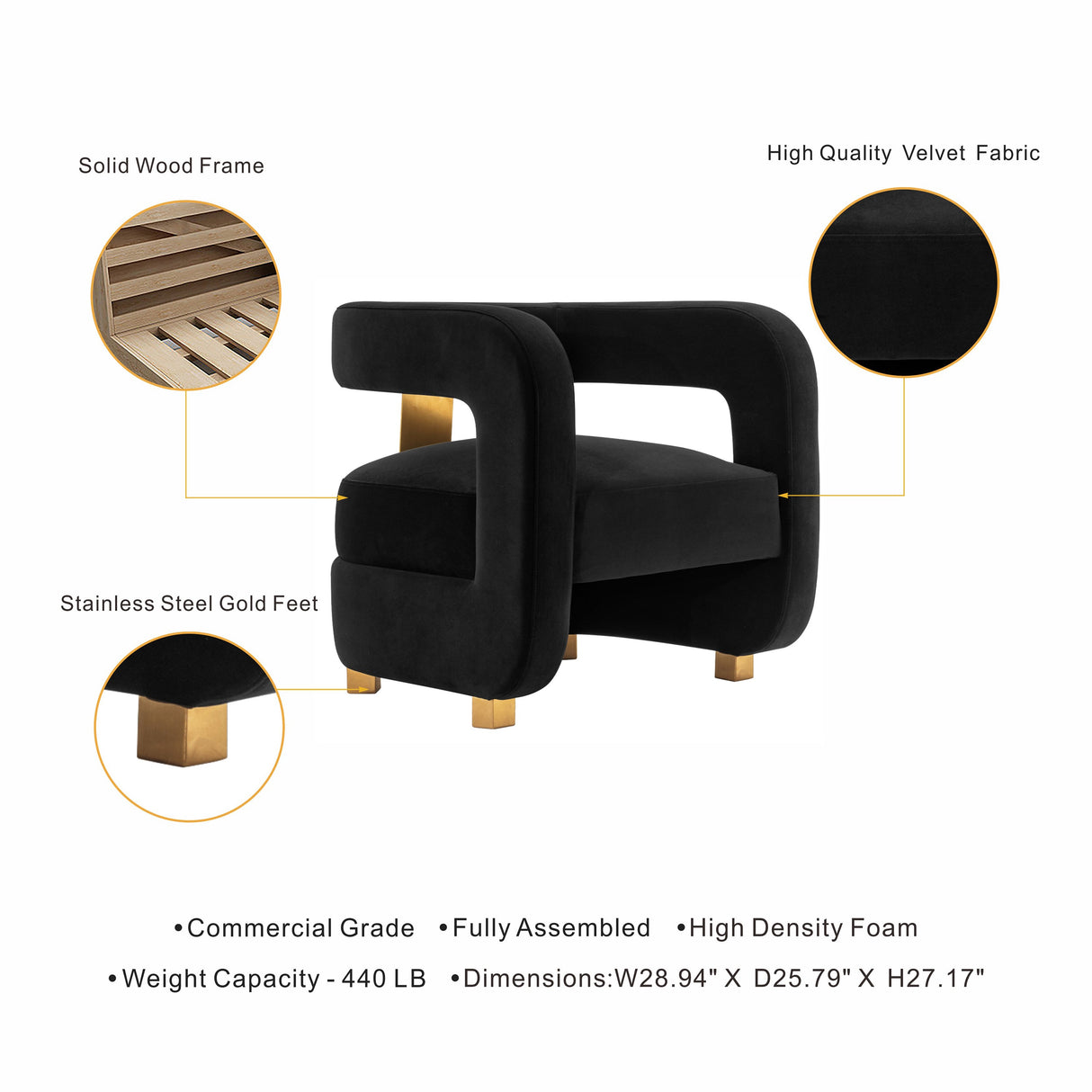 Amirah Accent Chair in Black by Manhattan Comfort at Eve Furniture