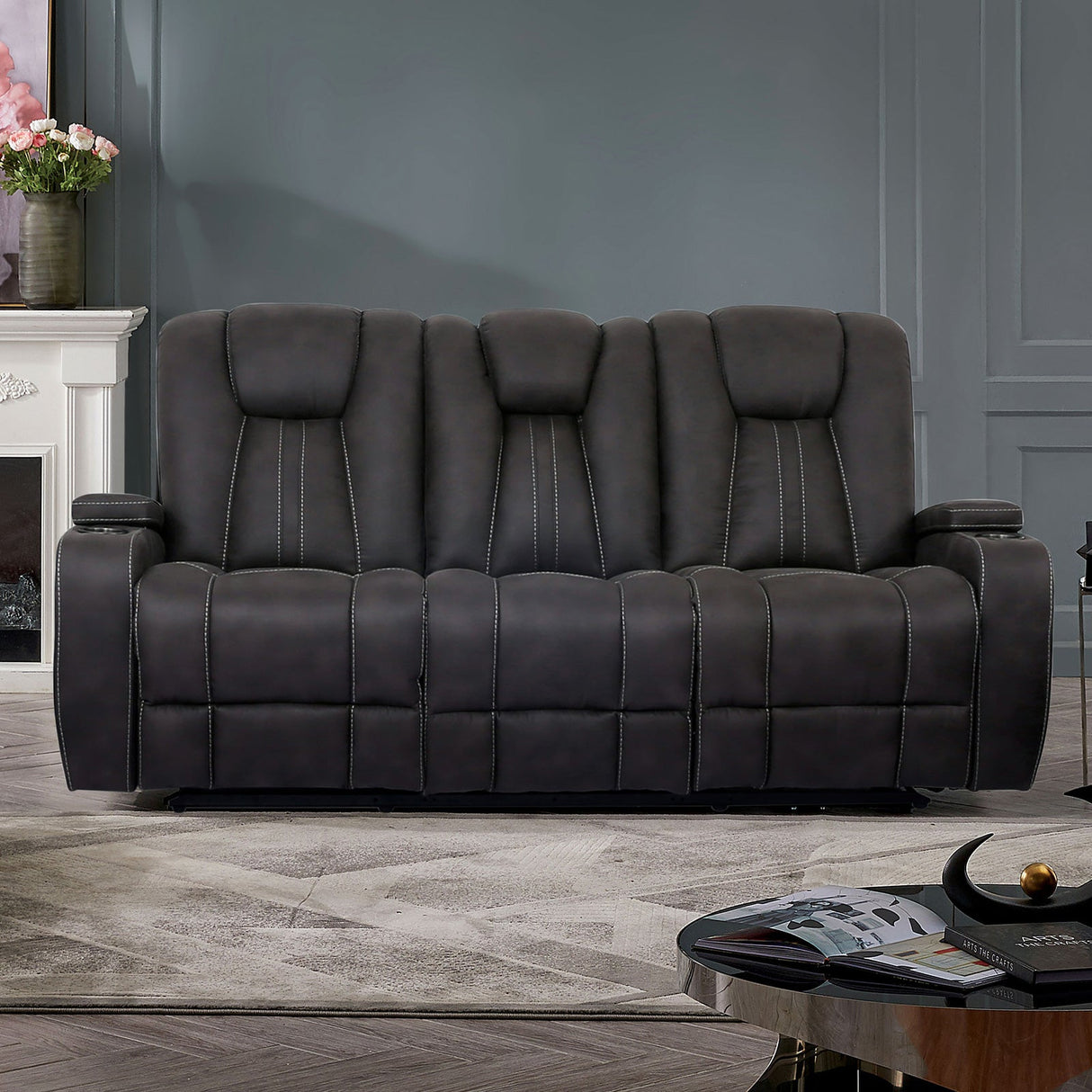 Amirah Dark Gray Sofa & Glider Loveseat by Furniture of America at Eve Furniture