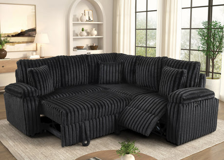 Amiri Black Power Reclining Sectional With Pull-Out Bed by Happy Homes at Eve Furniture