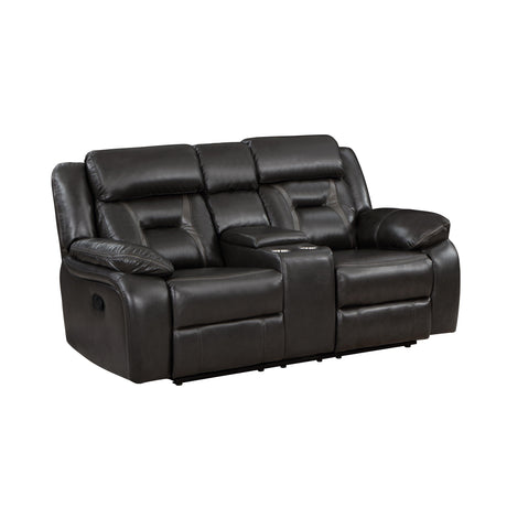 Amite Dark Gray Double Reclining Loveseat with Center Console by Homelegance at Eve Furniture