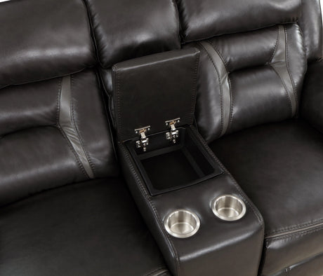 Amite Dark Gray Double Reclining Loveseat with Center Console by Homelegance at Eve Furniture