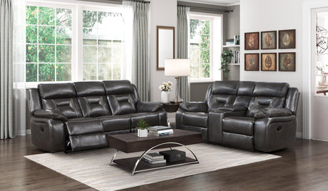 Amite Dark Gray Double Reclining Loveseat with Center Console by Homelegance at Eve Furniture