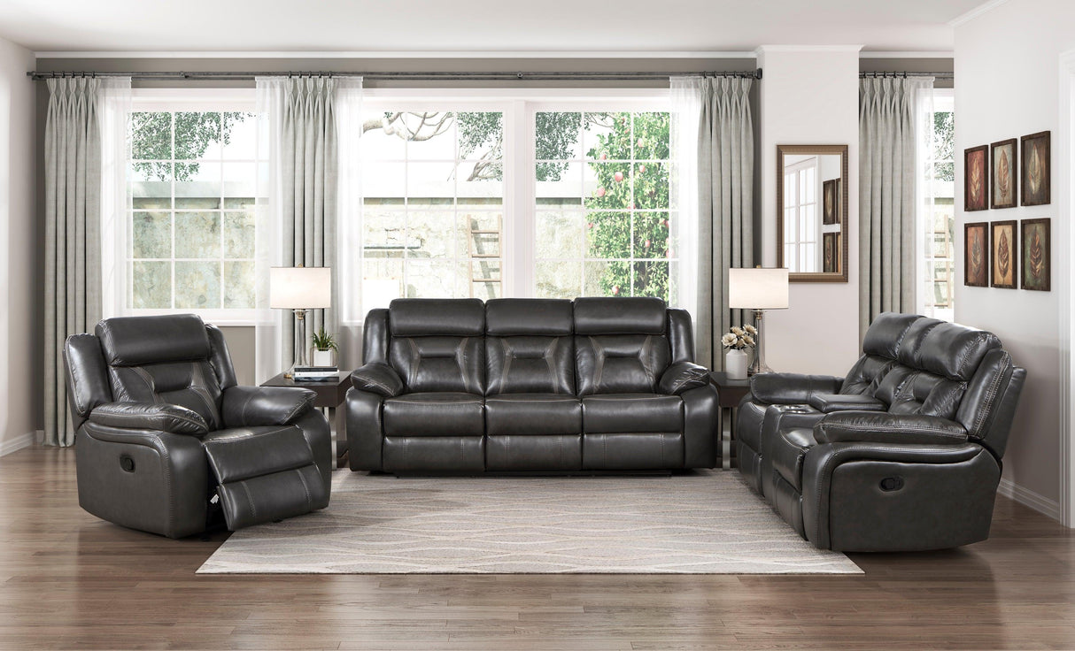 Amite Dark Gray Double Reclining Loveseat with Center Console by Homelegance at Eve Furniture