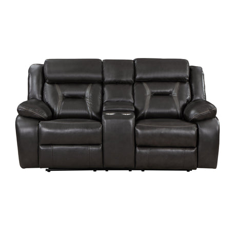 Amite Dark Gray Double Reclining Loveseat with Center Console by Homelegance at Eve Furniture