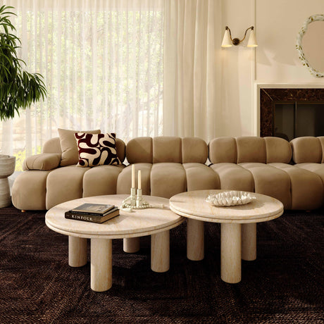 Amora Faux Travertine Indoor/Outdoor 26" Round Accent Table by TOV Furniture at Eve Furniture