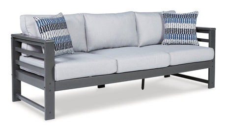 Amora Outdoor Sofa, Loveseat and 2 Lounge Chairs with Coffee Table and End Table in Charcoal Gray