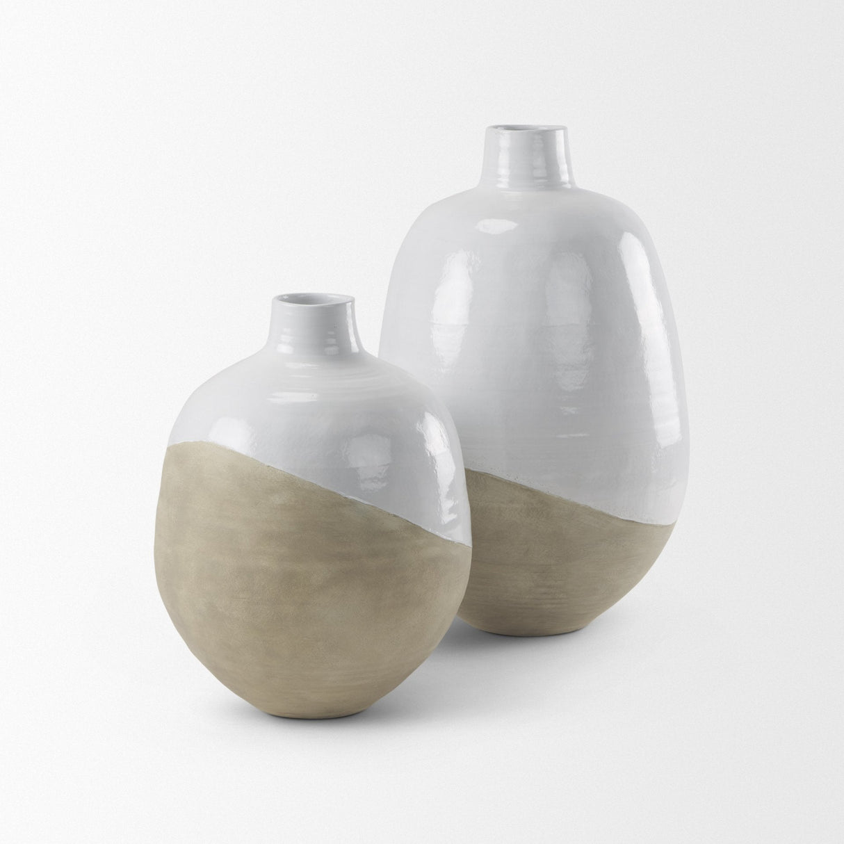 Amos White and Dark Beige Color Blocked Ceramic Floor Vase by Mercana at Eve Furniture