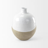 Amos White and Dark Beige Color Blocked Ceramic Floor Vase by Mercana at Eve Furniture