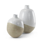 Amos White and Dark Beige Color Blocked Ceramic Floor Vase by Mercana at Eve Furniture