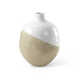 Amos White and Dark Beige Color Blocked Ceramic Floor Vase by Mercana at Eve Furniture