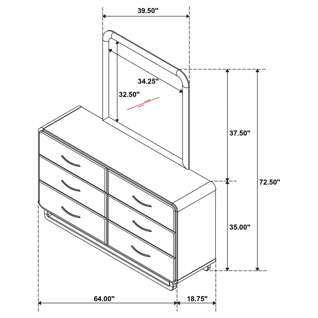 Amsbury Nutmeg 6-drawer Dresser and Mirror by Coaster at Eve Furniture
