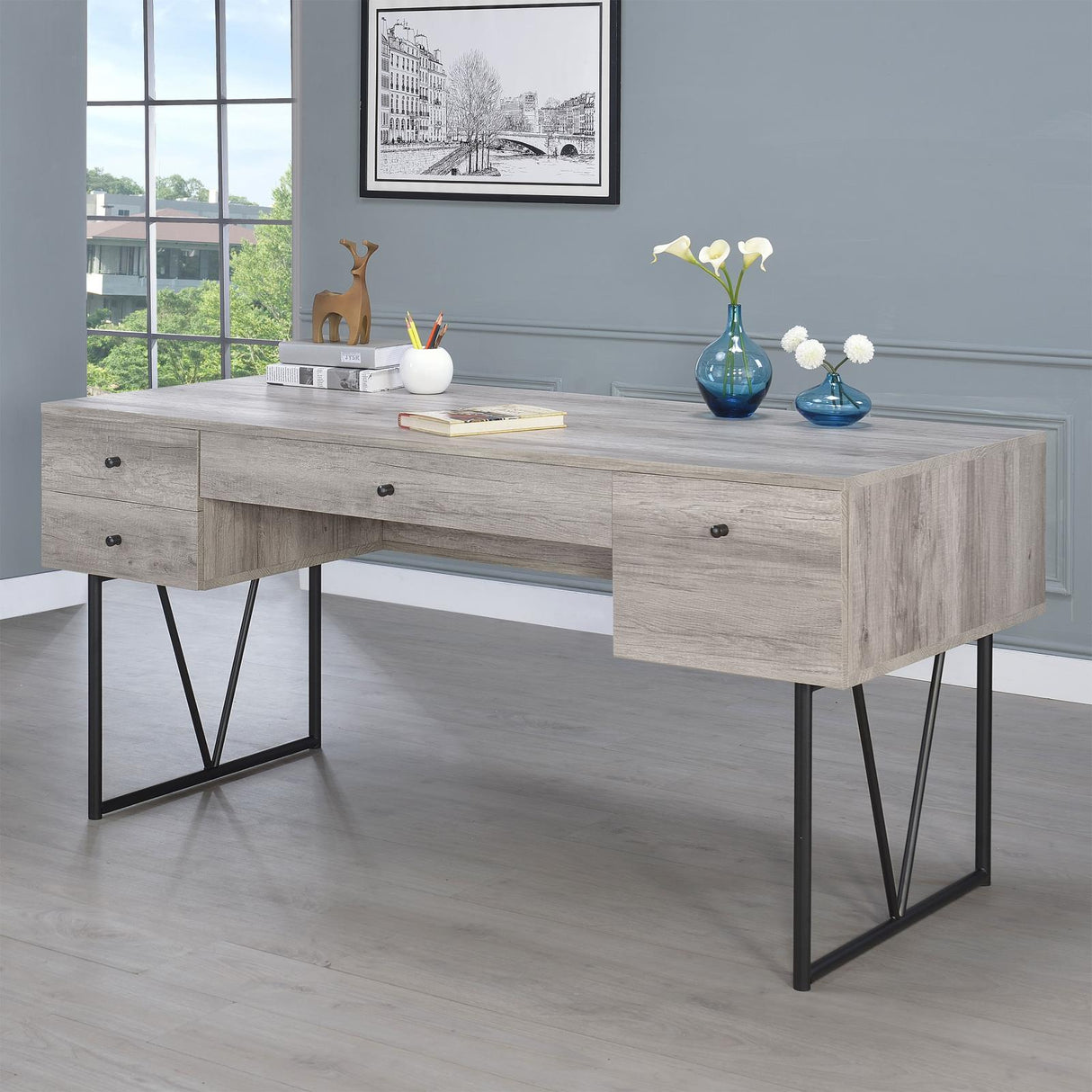 Analiese Gray Driftwood 4-Drawer Writing Desk