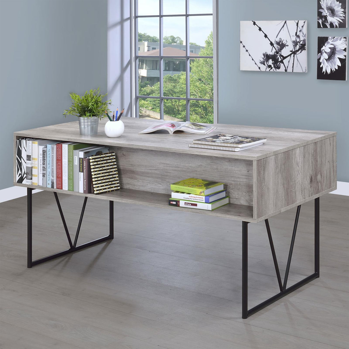 Analiese Gray Driftwood 4-Drawer Writing Desk