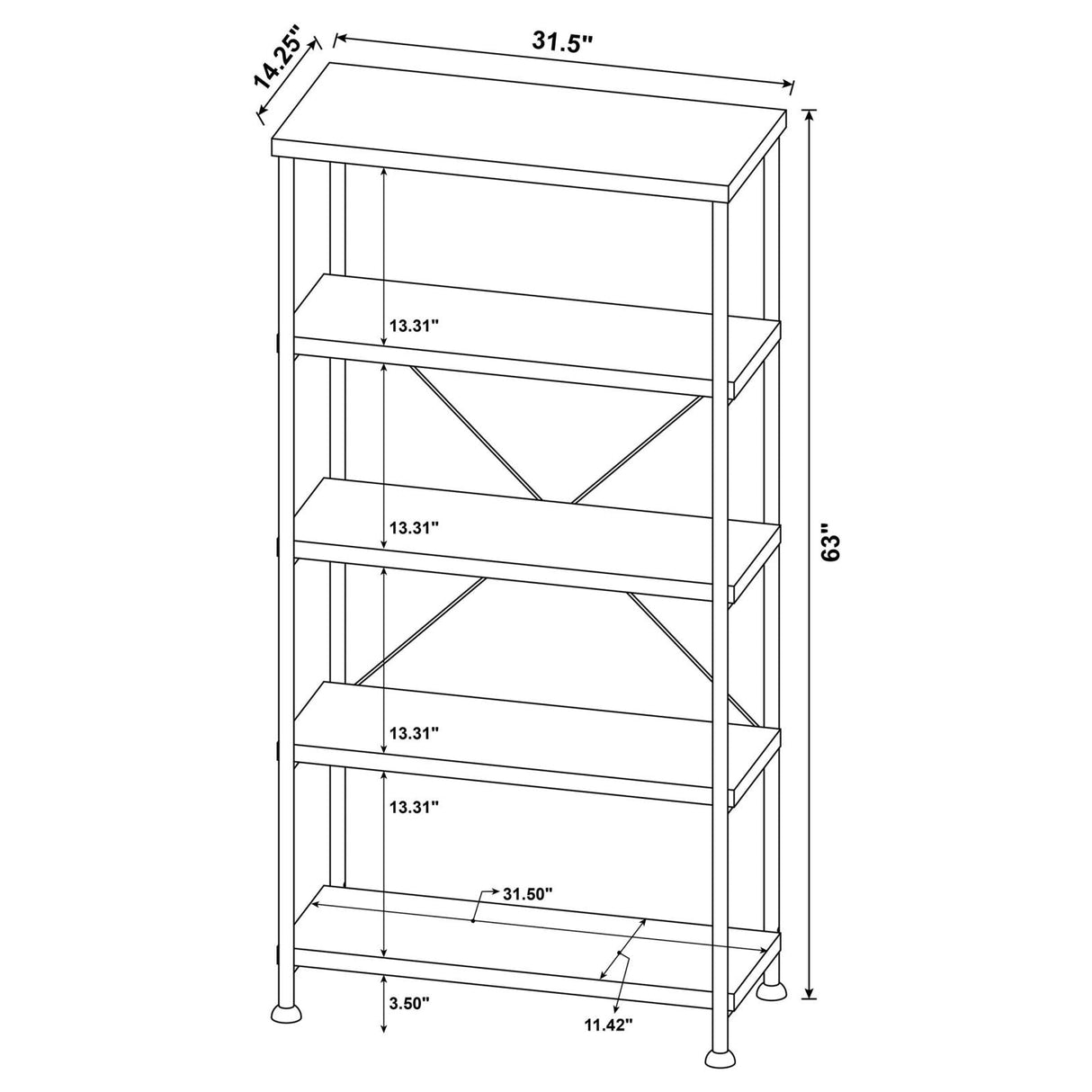 Analiese Antique Nutmeg 4-Shelf Bookcase