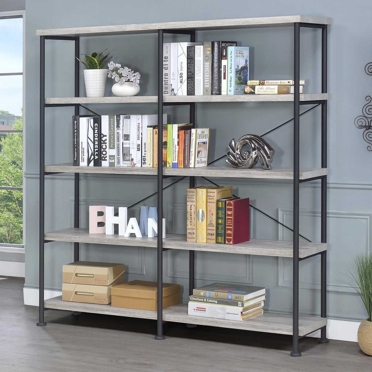 Analiese Gray Driftwood 4-Shelf Open Bookcase