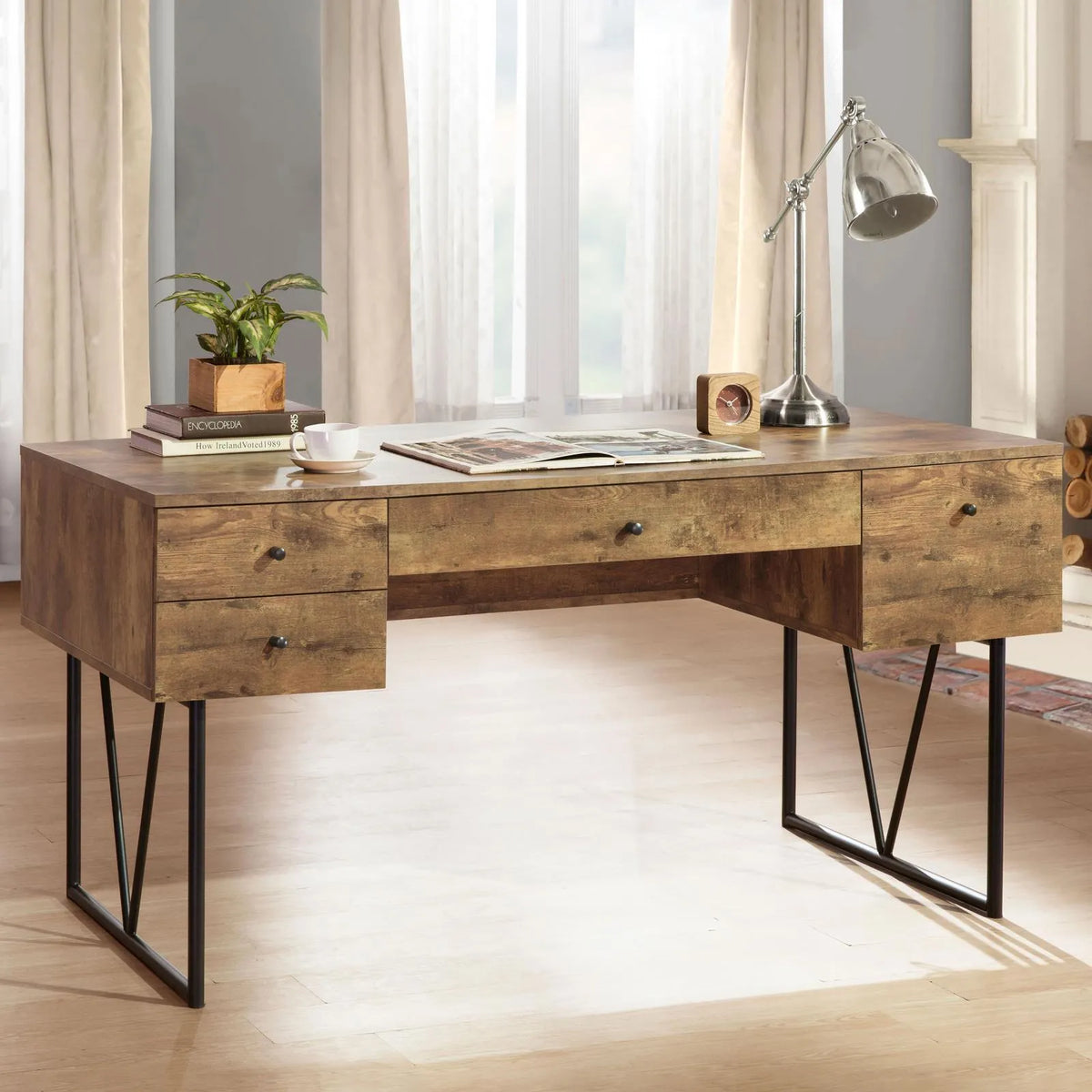 Analiese Antique Nutmeg 4-Drawer Writing Desk by Coaster at Eve Furniture
