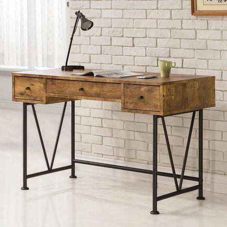 Analiese Antique Nutmeg/Black 3-Drawer Writing Desk by Coaster at Eve Furniture