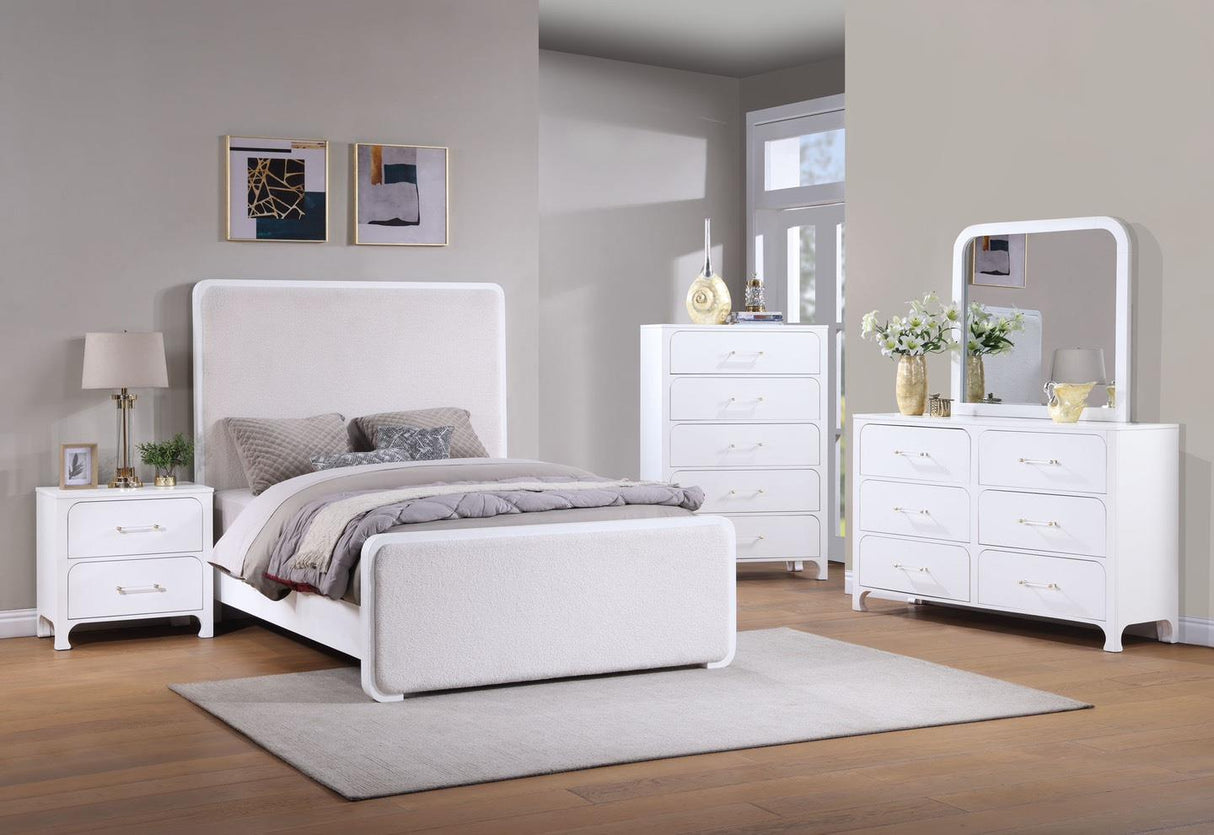 Anastasia Pearl White/Beige 5-Piece Boucle Upholstered Queen Bedroom Set