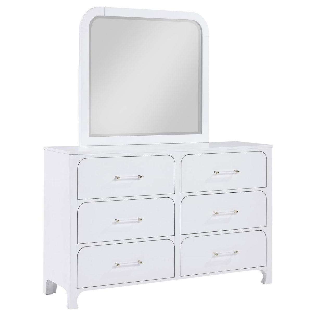 Anastasia Pearl White 6-Drawer Bedroom Dresser with Mirror