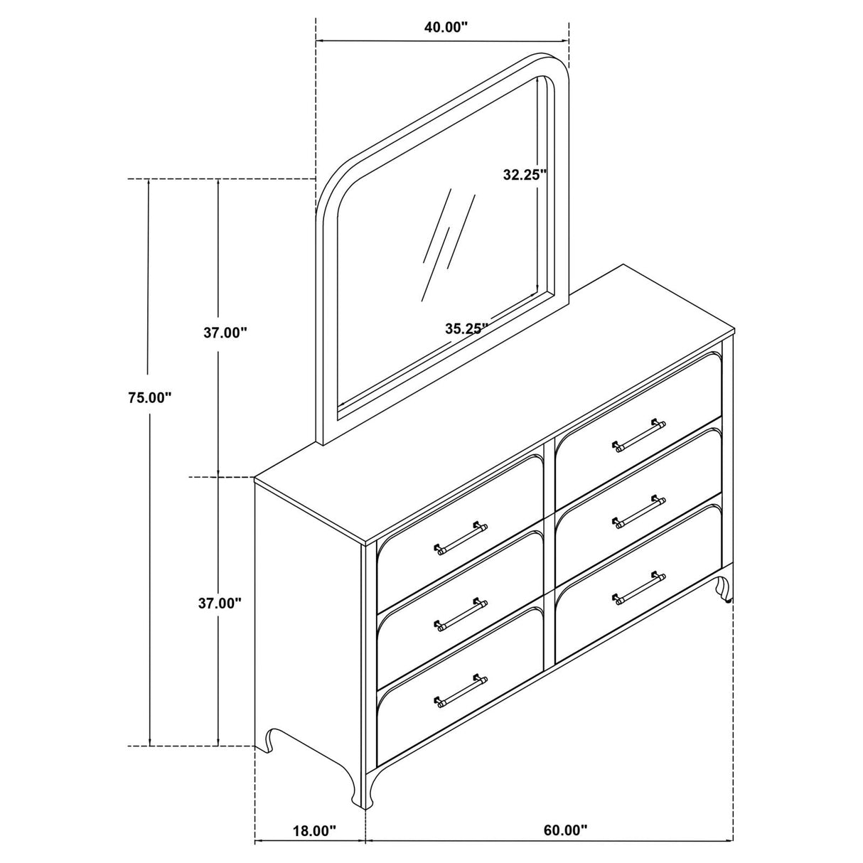 Anastasia Pearl White 6-Drawer Bedroom Dresser with Mirror