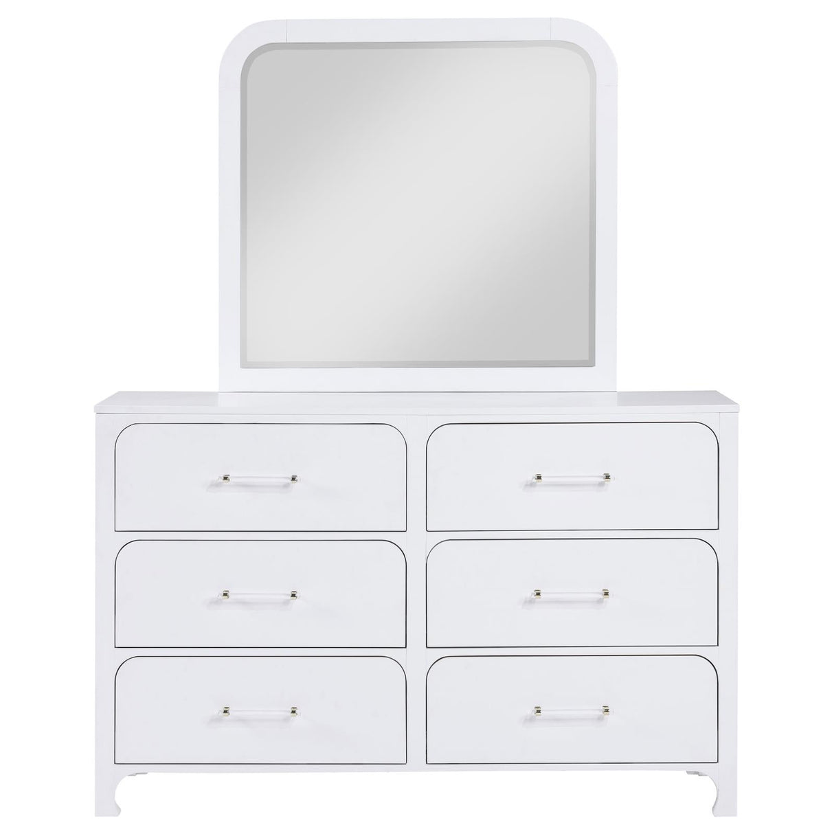 Anastasia Pearl White 6-Drawer Bedroom Dresser with Mirror