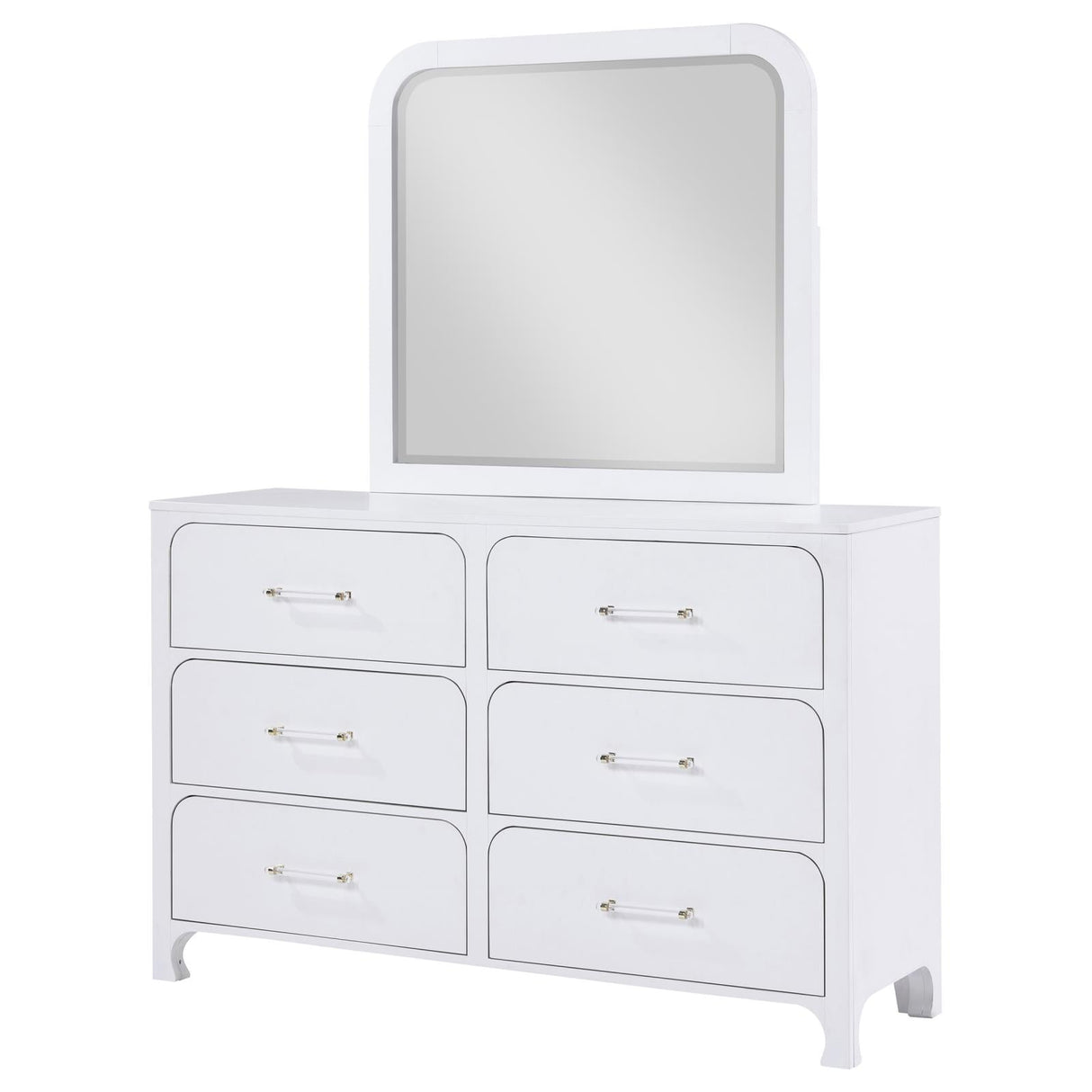 Anastasia Pearl White 6-Drawer Bedroom Dresser with Mirror