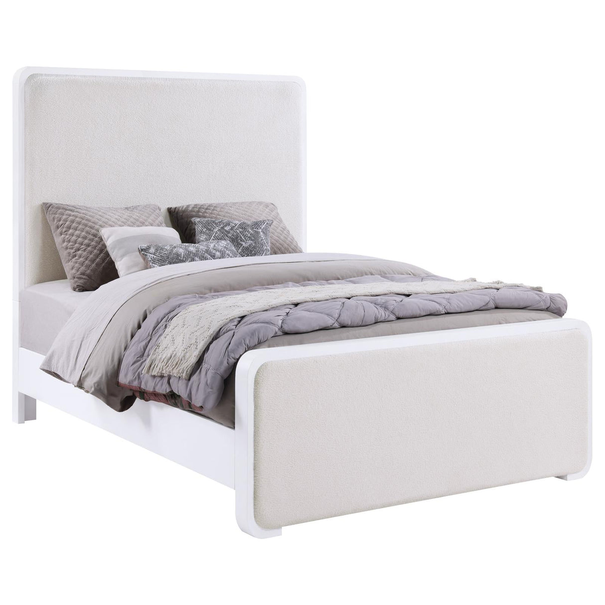 Anastasia Boucle Upholstered Eastern King Panel Bed Pearl White and Beige