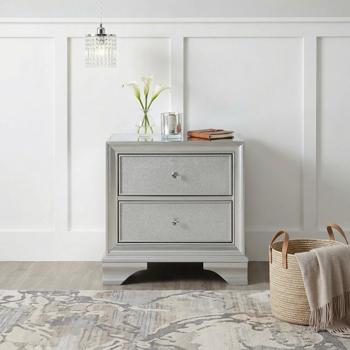 Anatole Metallic Silver Nightstand by Homelegance at Eve Furniture